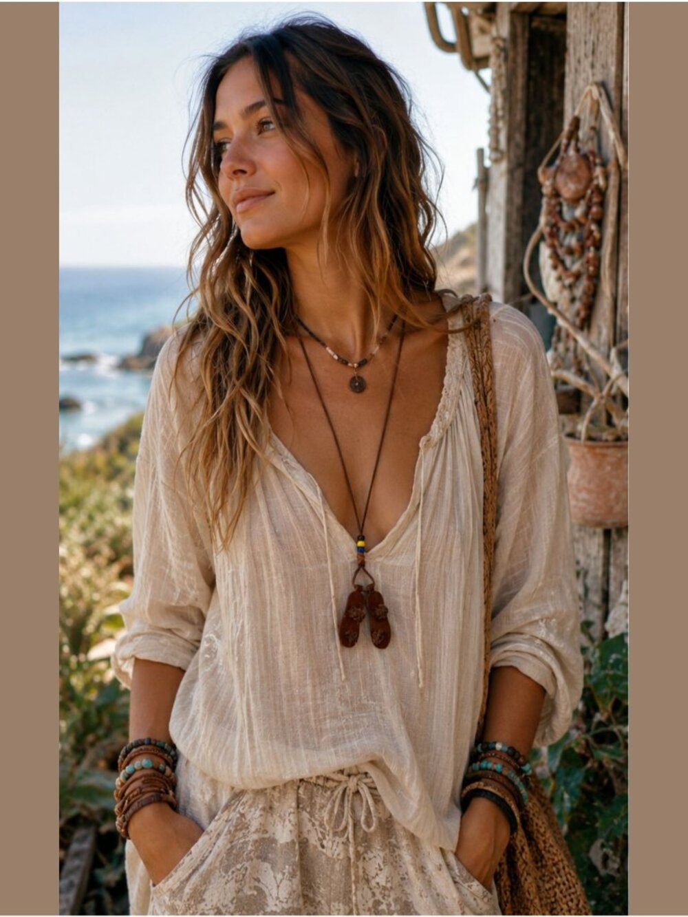 Handmade Leather Sandals Necklace Brown Suede Cord Boho Festival
